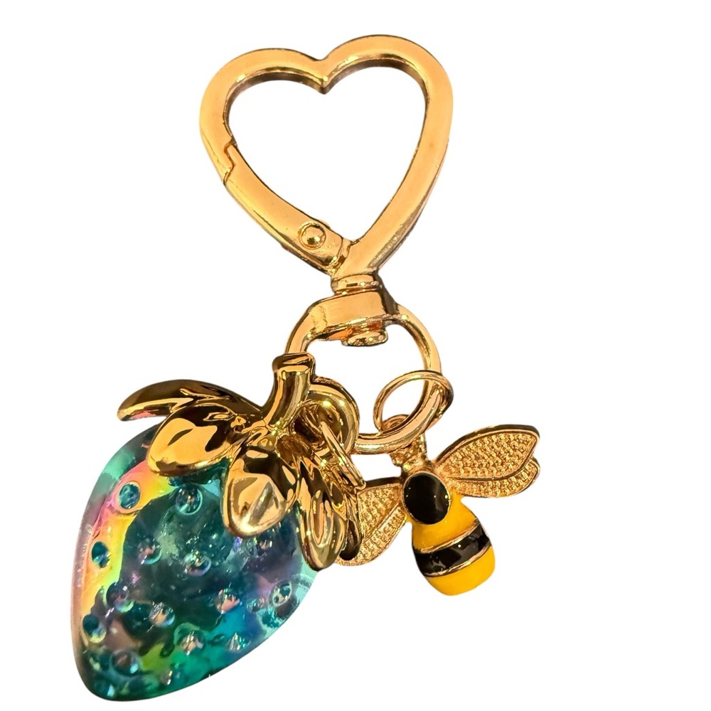 Gold Bee & Iridescent Strawberry Keychain Purse Charm Multiple Colors-Pick ONE - Picture 6 of 6
